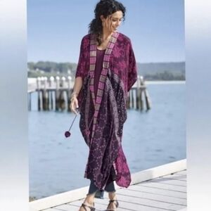 Soft Surroundings Callie Topper Long Duster Kimono Embroridered Women's L/XL
